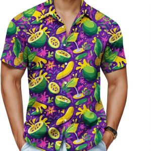 Men’s Coconut & Fruit Print Short Sleeve Hawaiian Button Down Shirt