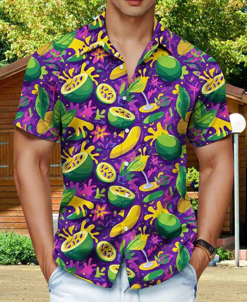 B0FBGRR13V_81qYbuTvL-1 Men’s Coconut & Fruit Print Short Sleeve Hawaiian Button Down Shirt - Image 6