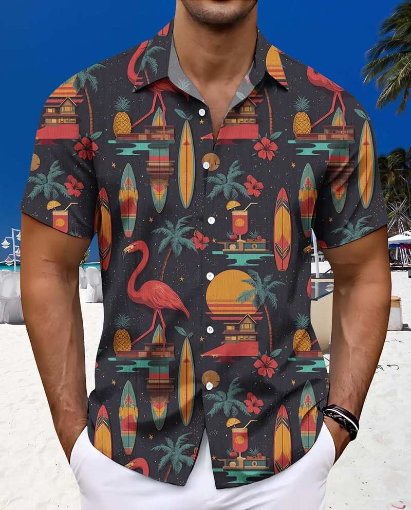 B0FCY4J5WS_71NnONK1M-L-1 Men’s Tropical Print Short Sleeve Button Up Casual Shirt - Image 3