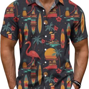 Men’s Tropical Print Short Sleeve Button Up Casual Shirt