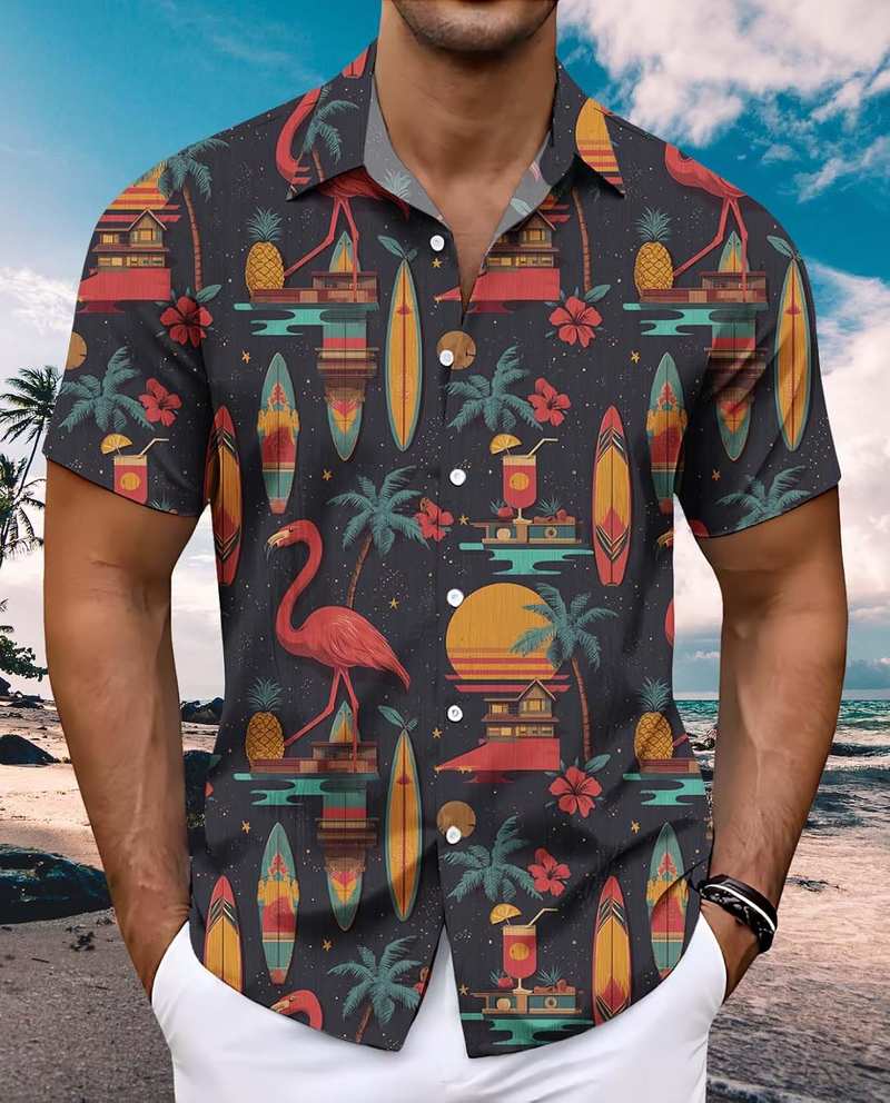 B0FCY4J5WS_71oNEyjVB5L-1 Men’s Tropical Print Short Sleeve Button Up Casual Shirt - Image 4