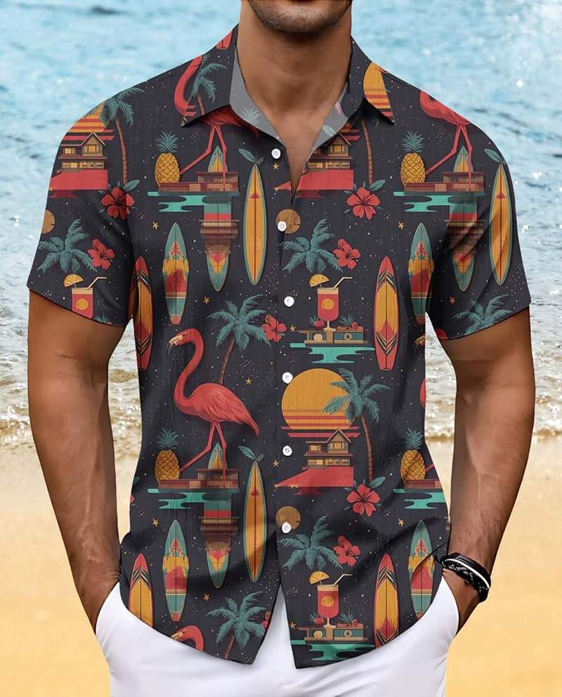 B0FCY4J5WS_71yHOmfb2L-2 Men’s Tropical Print Short Sleeve Button Up Casual Shirt - Image 6