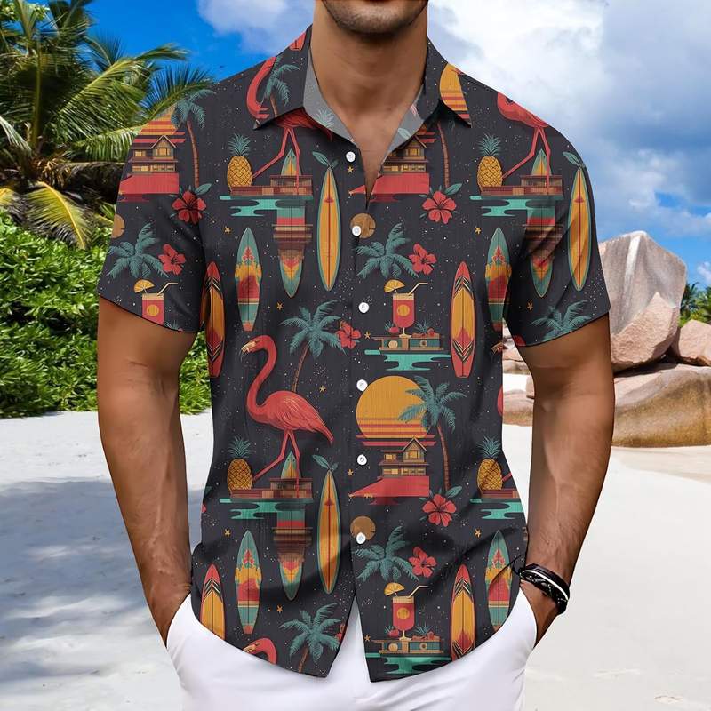 B0FCY4J5WS_817ZcDp-LmL-1 Men’s Tropical Print Short Sleeve Button Up Casual Shirt - Image 2