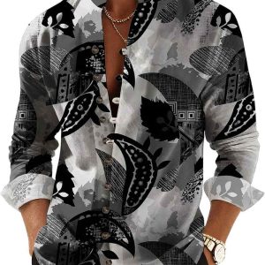 Men’s Vibrant Tropical Paisley Floral Print Button Down Hawaiian Shirt