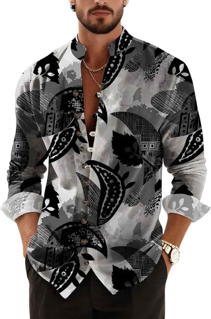 Home Men’s Vibrant Tropical Paisley Floral Print Button Down Hawaiian Shirt