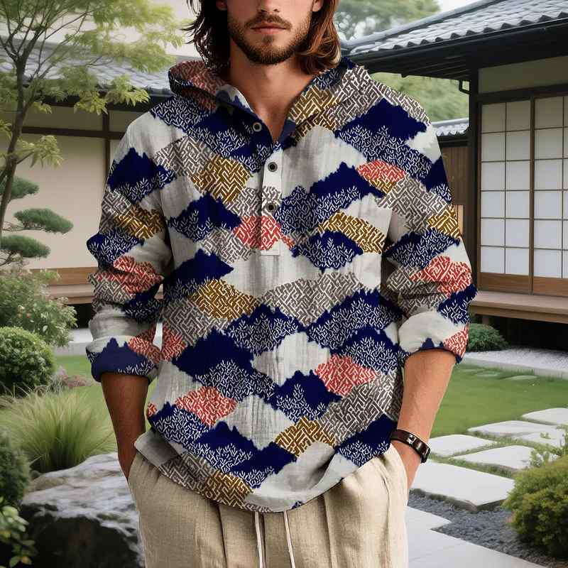 B0FQJFCGXB_81DlpA-Cp2L-1 Men’s Long Sleeve Tropical Botanical Print Button Down Shirt - Image 2