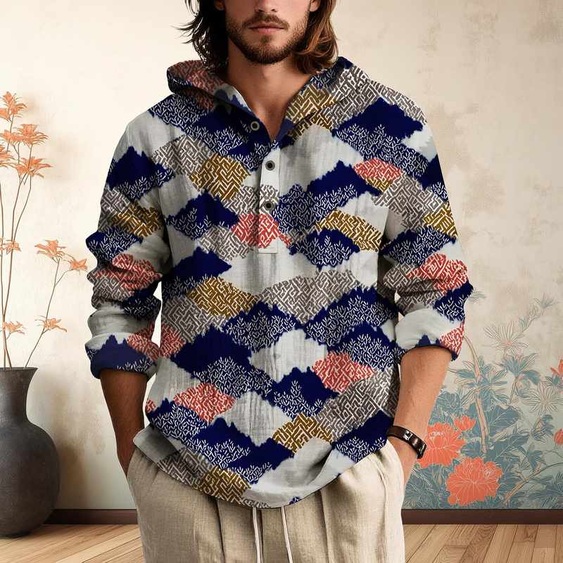 B0FQJFCGXB_81dbrGmaJbL-1 Men’s Long Sleeve Tropical Botanical Print Button Down Shirt - Image 4