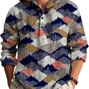 Men’s Long Sleeve Tropical Botanical Print Button Down Shirt