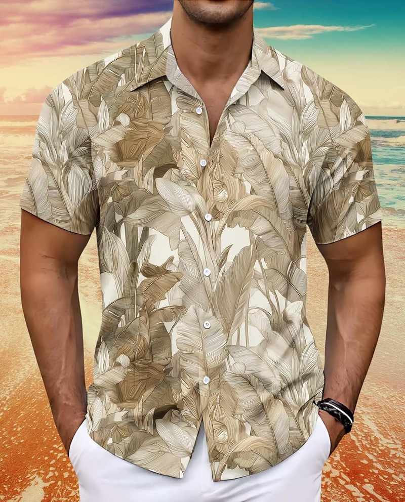 B0GK83L4G2_811a0Yu3FmL-1 Men’s Short Sleeve Tropical Hawaiian Print Button Down Shirt - Image 5