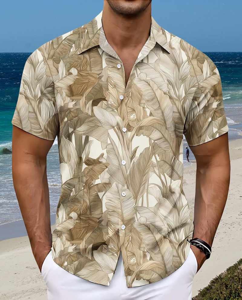 B0GK83L4G2_81I7iYh93gL-1 Men’s Short Sleeve Tropical Hawaiian Print Button Down Shirt - Image 3