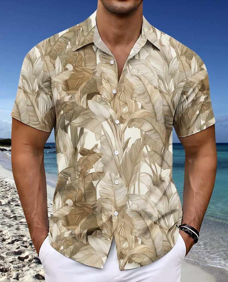 B0GK83L4G2_81UAItMVJFL-1 Men’s Short Sleeve Tropical Hawaiian Print Button Down Shirt - Image 2
