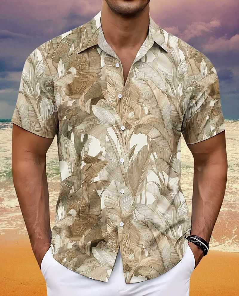 B0GK83L4G2_81UenzkGGL-1 Men’s Short Sleeve Tropical Hawaiian Print Button Down Shirt - Image 4