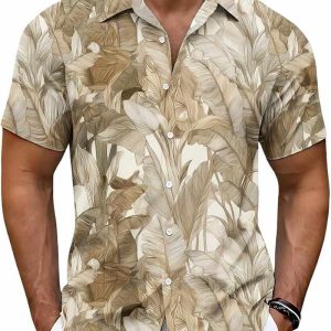 Men’s Short Sleeve Tropical Hawaiian Print Button Down Shirt