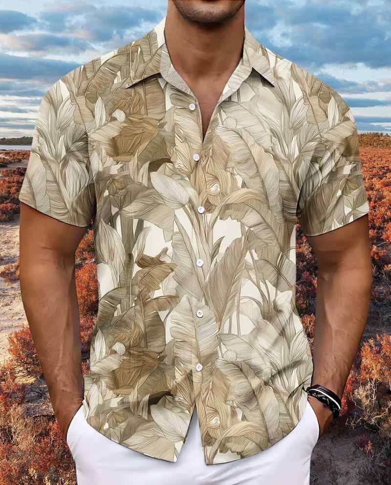 B0GK83L4G2_81i8jngxfnL-1 Men’s Short Sleeve Tropical Hawaiian Print Button Down Shirt - Image 6